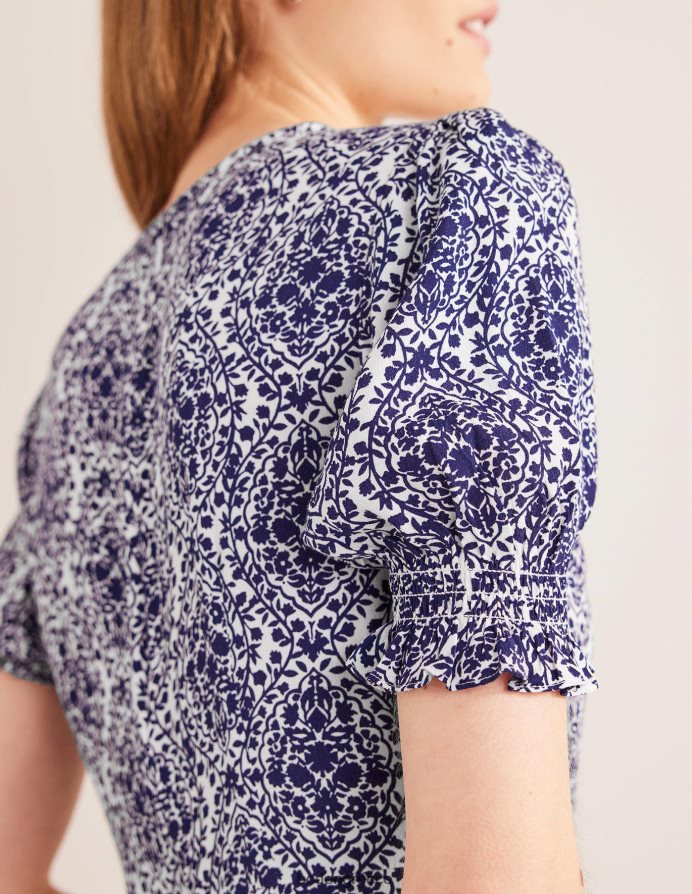 Πρωσική μπλε και αμπέλου βεράντα είδη ένδυσης κοντομάνικο μίντι φόρεμα Boden γυναίκες 464PH82553