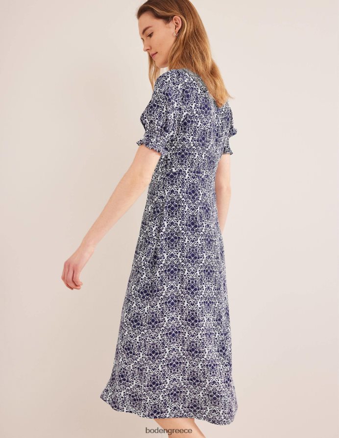 Πρωσική μπλε και αμπέλου βεράντα είδη ένδυσης κοντομάνικο μίντι φόρεμα Boden γυναίκες 464PH82553