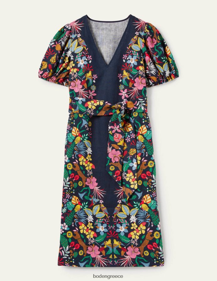 ναυτικό και εξωτικός παράδεισος είδη ένδυσης Μίντι λινό φόρεμα με φουσκωτά μανίκια Boden γυναίκες 464PH82563