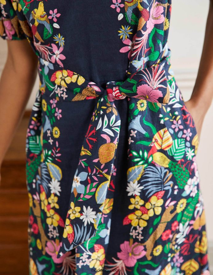 ναυτικό και εξωτικός παράδεισος είδη ένδυσης Μίντι λινό φόρεμα με φουσκωτά μανίκια Boden γυναίκες 464PH82563