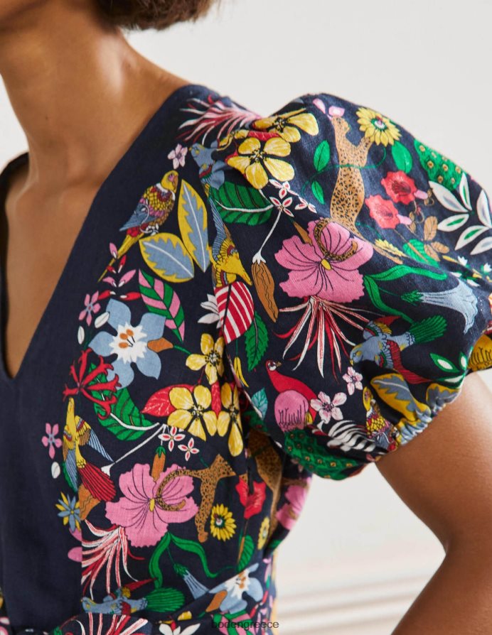 ναυτικό και εξωτικός παράδεισος είδη ένδυσης Μίντι λινό φόρεμα με φουσκωτά μανίκια Boden γυναίκες 464PH82563