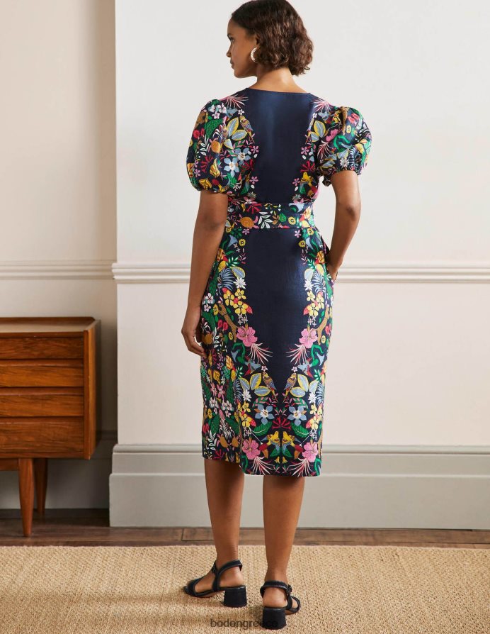 ναυτικό και εξωτικός παράδεισος είδη ένδυσης Μίντι λινό φόρεμα με φουσκωτά μανίκια Boden γυναίκες 464PH82563