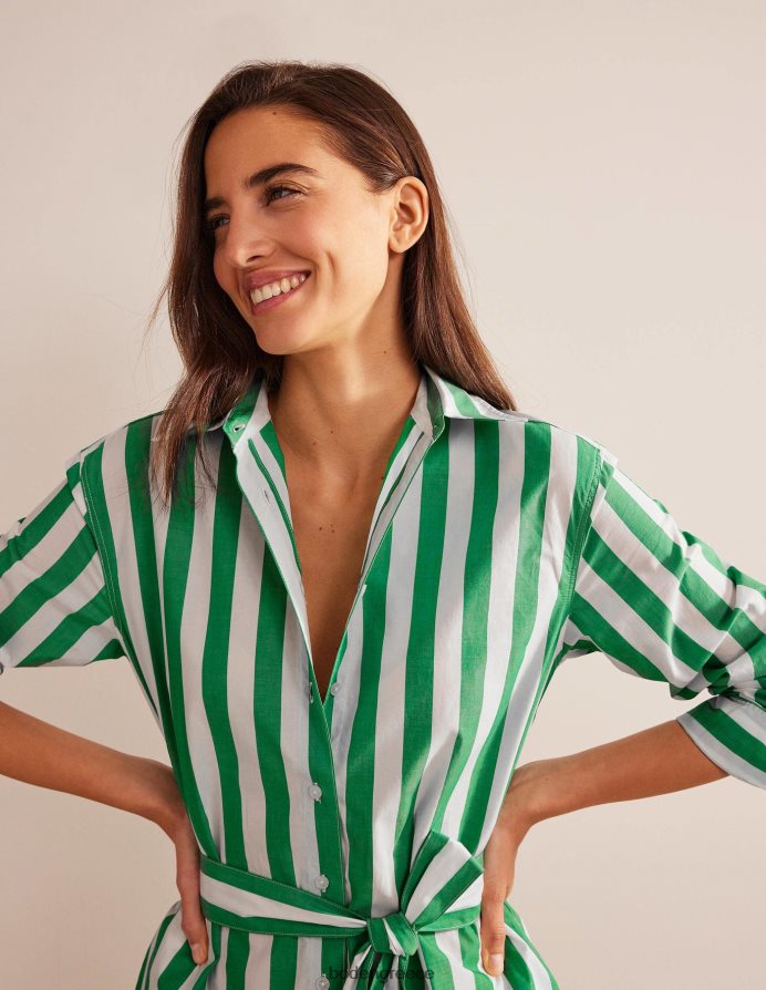 πλούσιο σμαράγδι και ελεφαντόδοντο είδη ένδυσης χαλαρό βαμβακερό πουκάμισο φόρεμα Boden γυναίκες 464PH8576