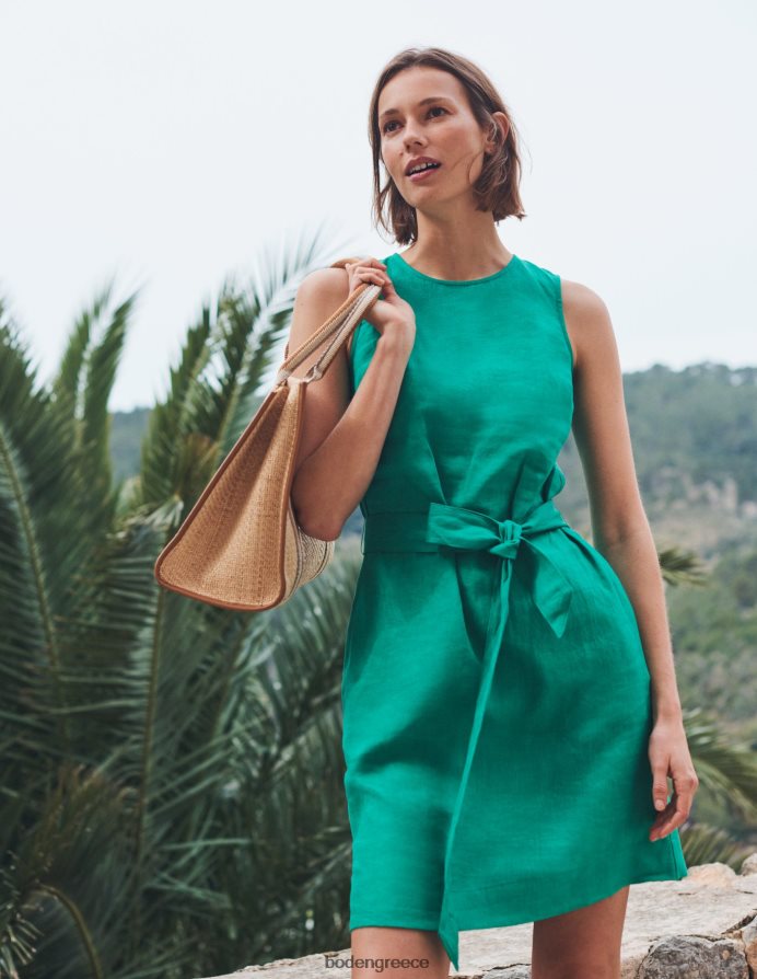 πλούσιο σμαράγδι είδη ένδυσης αμάνικο λινό φόρεμα Boden γυναίκες 464PH8579