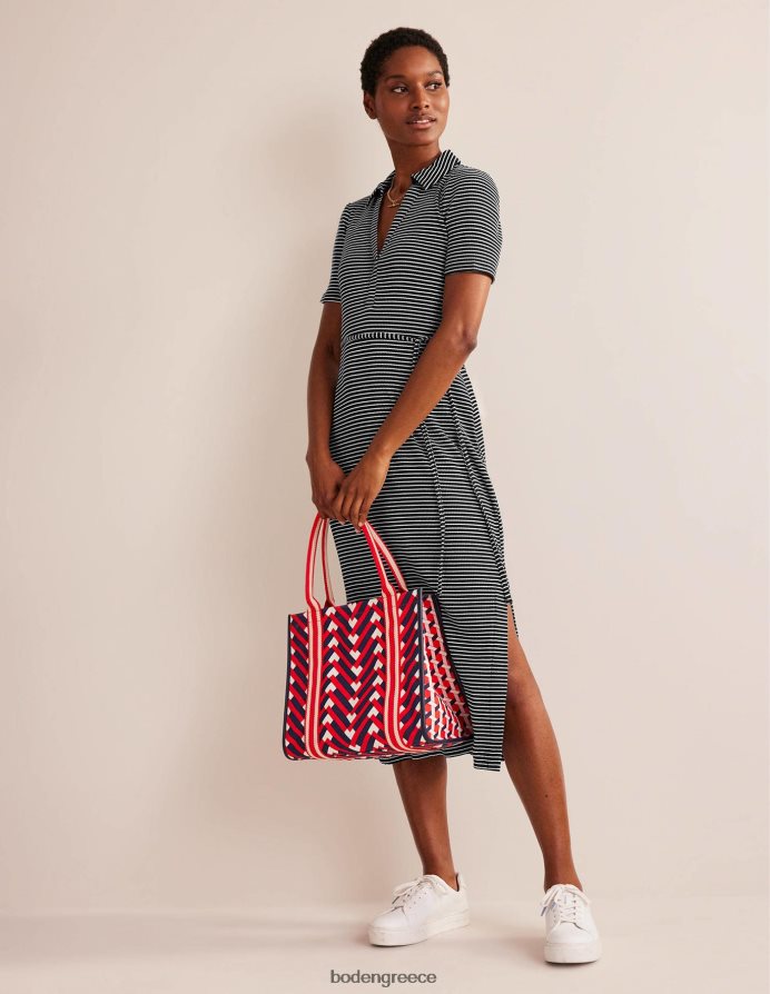 μαύρη & ιβουάρ ρίγα είδη ένδυσης μίντι πουκάμισο φόρεμα με ραβδώσεις Boden γυναίκες 464PH859