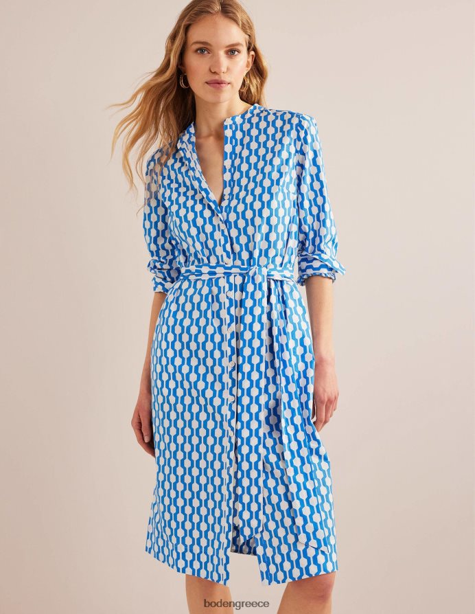 μαροκινό μπλε & γεωγαλάζιο είδη ένδυσης μίντι πουκάμισο φόρεμα χωρίς γιακά Boden γυναίκες 464PH864