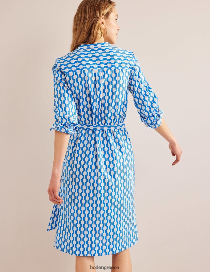 μαροκινό μπλε & γεωγαλάζιο είδη ένδυσης μίντι πουκάμισο φόρεμα χωρίς γιακά Boden γυναίκες 464PH864