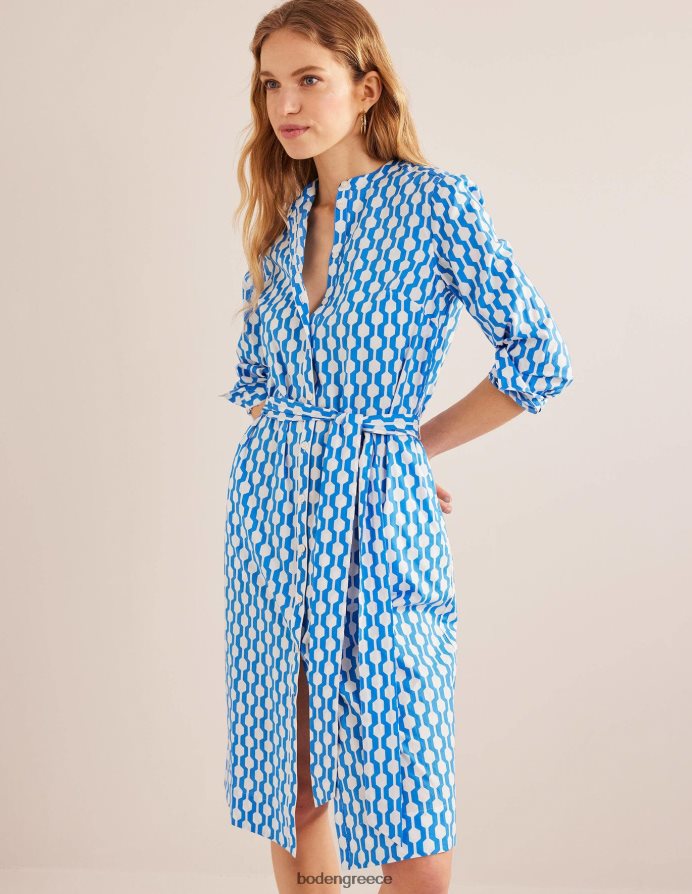μαροκινό μπλε & γεωγαλάζιο είδη ένδυσης μίντι πουκάμισο φόρεμα χωρίς γιακά Boden γυναίκες 464PH864