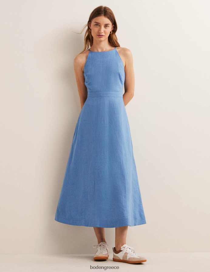 μπλε της ριβιέρας είδη ένδυσης Μίντι λινό φόρεμα με λαιμόκοψη Boden γυναίκες 464PH866