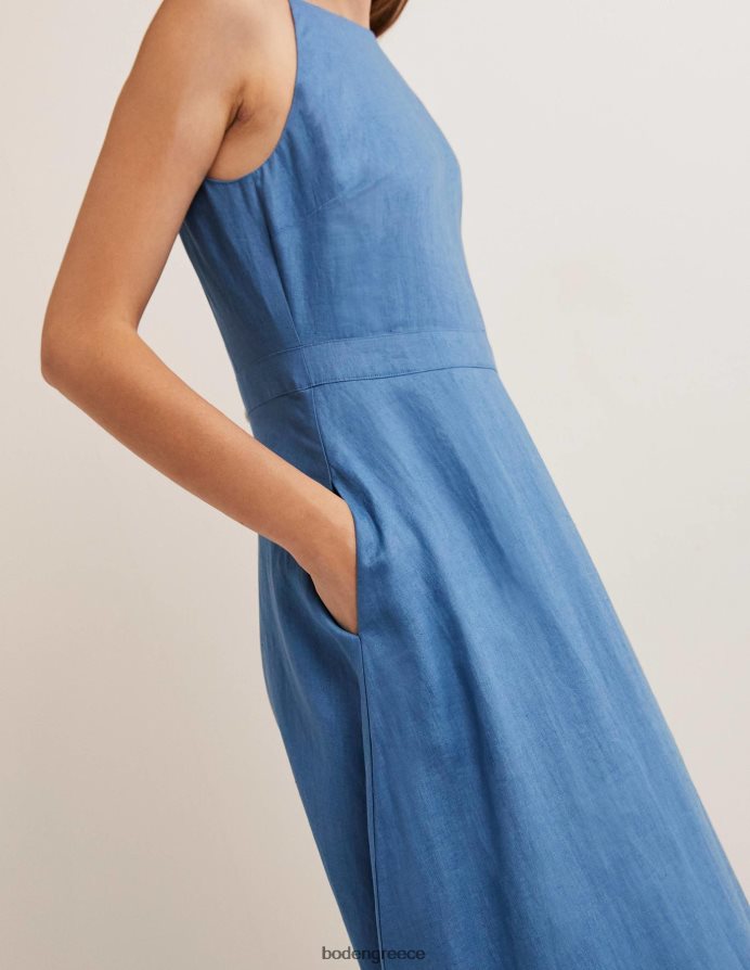 μπλε της ριβιέρας είδη ένδυσης Μίντι λινό φόρεμα με λαιμόκοψη Boden γυναίκες 464PH866