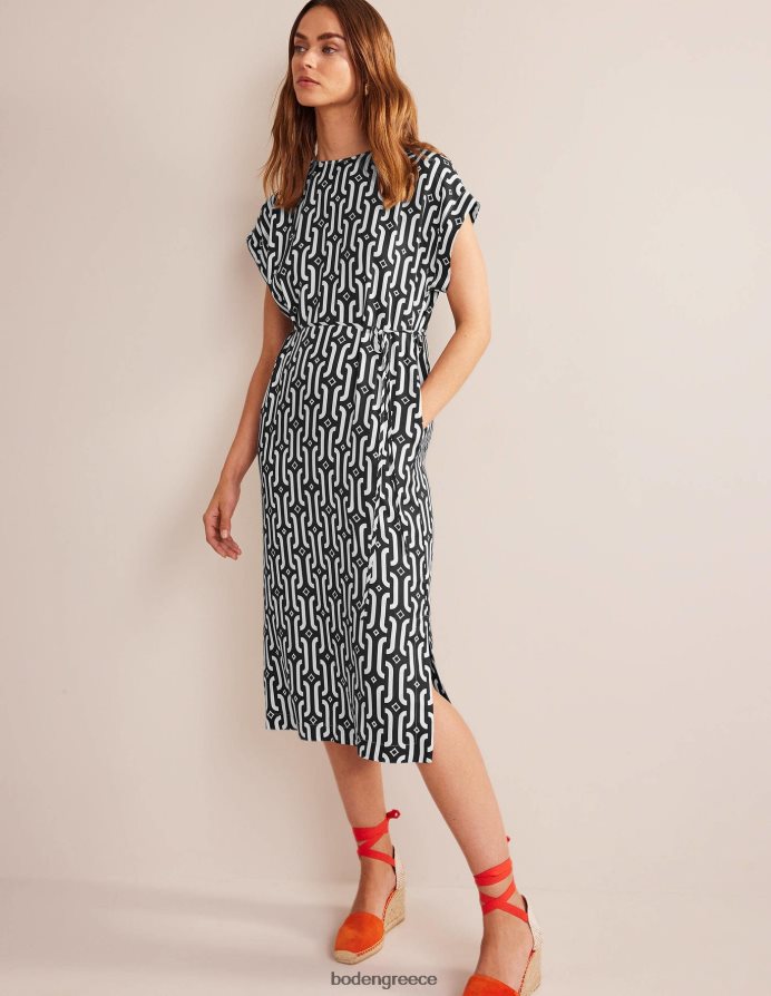 μαύρο & γαλάζιο γεωγραφικό είδη ένδυσης Μίντι φόρεμα κοντομάνικο κολόνα Boden γυναίκες 464PH877