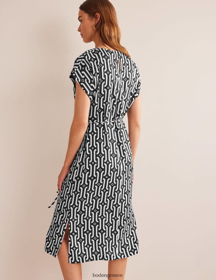 μαύρο & γαλάζιο γεωγραφικό είδη ένδυσης Μίντι φόρεμα κοντομάνικο κολόνα Boden γυναίκες 464PH877