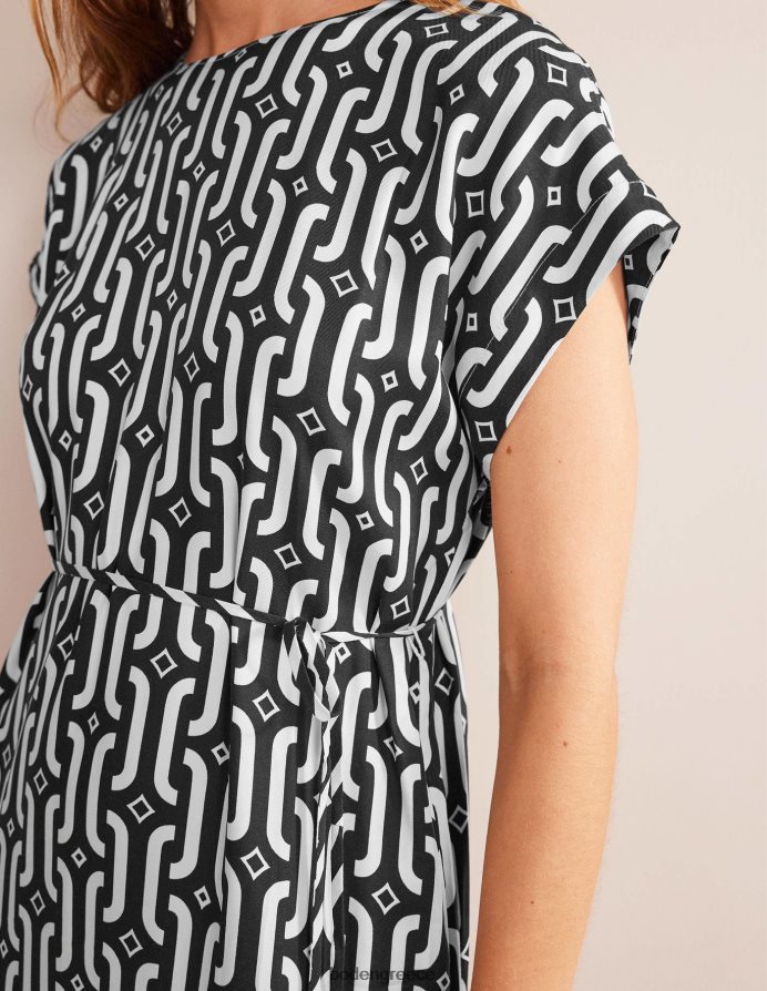 μαύρο & γαλάζιο γεωγραφικό είδη ένδυσης Μίντι φόρεμα κοντομάνικο κολόνα Boden γυναίκες 464PH877