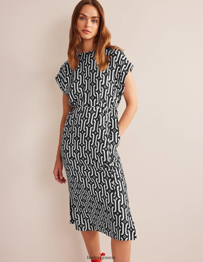 μαύρο & γαλάζιο γεωγραφικό είδη ένδυσης Μίντι φόρεμα κοντομάνικο κολόνα Boden γυναίκες 464PH877