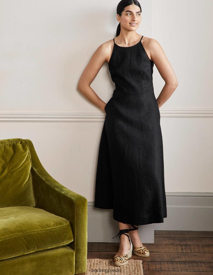 μαύρος είδη ένδυσης Μίντι λινό φόρεμα με λαιμόκοψη Boden γυναίκες 464PH879