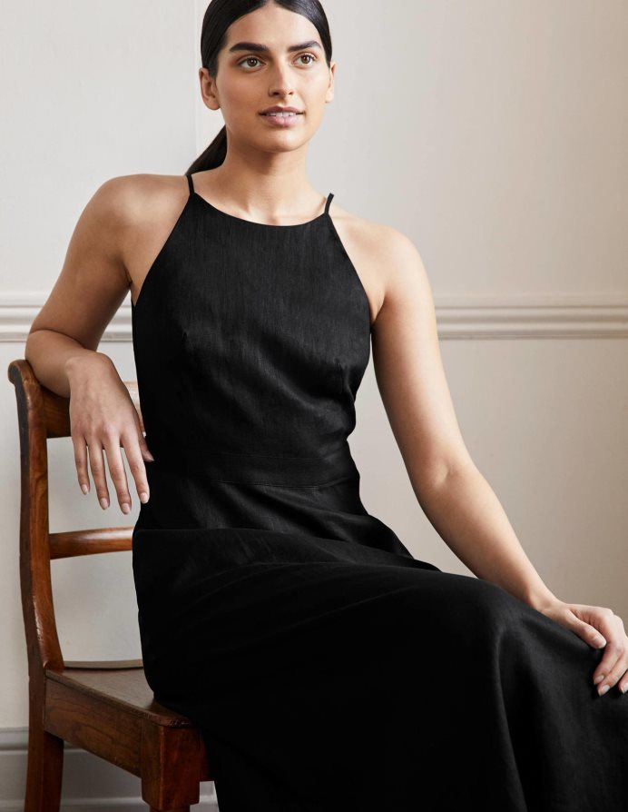 μαύρος είδη ένδυσης Μίντι λινό φόρεμα με λαιμόκοψη Boden γυναίκες 464PH879