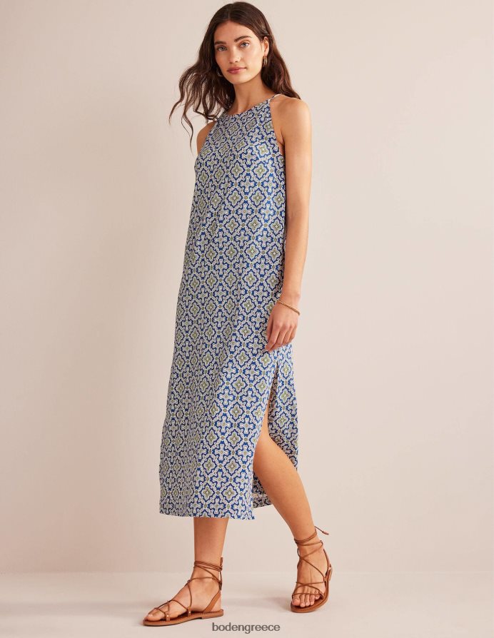 μπλε ερωδιός & φλώρα πλακάκι είδη ένδυσης μίντι φόρεμα φανέλας με λαιμόδρομο Boden γυναίκες 464PH8938