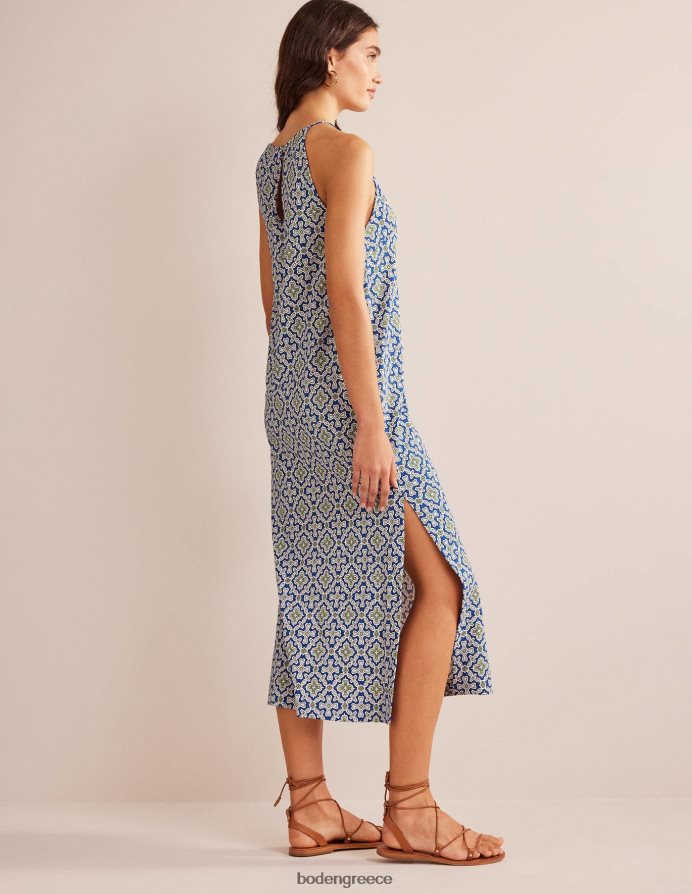 μπλε ερωδιός & φλώρα πλακάκι είδη ένδυσης μίντι φόρεμα φανέλας με λαιμόδρομο Boden γυναίκες 464PH8938