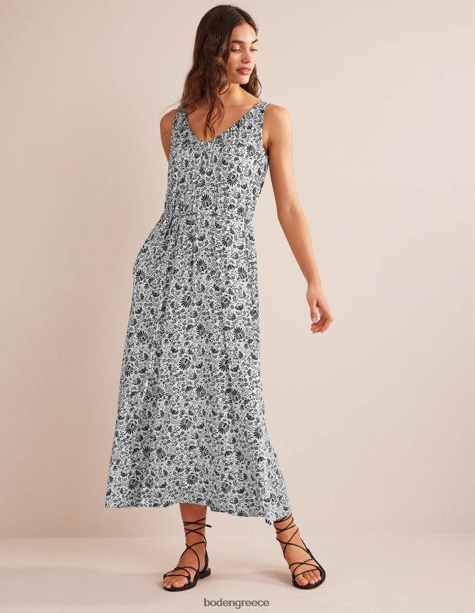 κλωνάρι μαύρο & γαρδένιας είδη ένδυσης Μάξι φόρεμα με λαιμόκοψη Boden γυναίκες 464PH8945