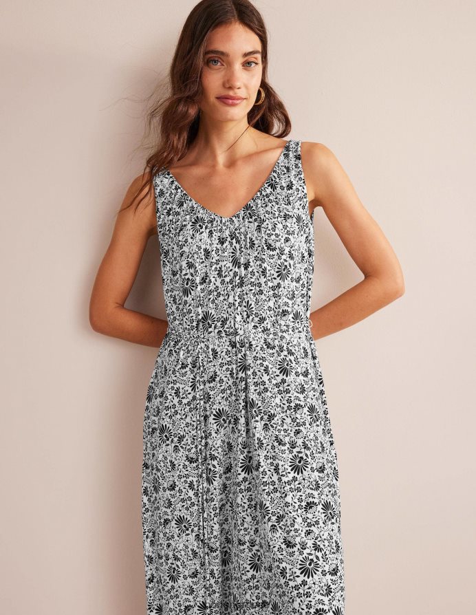 κλωνάρι μαύρο & γαρδένιας είδη ένδυσης Μάξι φόρεμα με λαιμόκοψη Boden γυναίκες 464PH8945