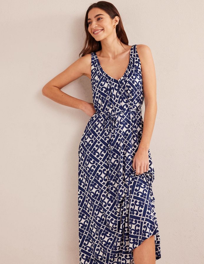 Πρωσικό μπλε & ήρεμο γεωγραφικό είδη ένδυσης Μάξι φόρεμα με λαιμόκοψη Boden γυναίκες 464PH8996