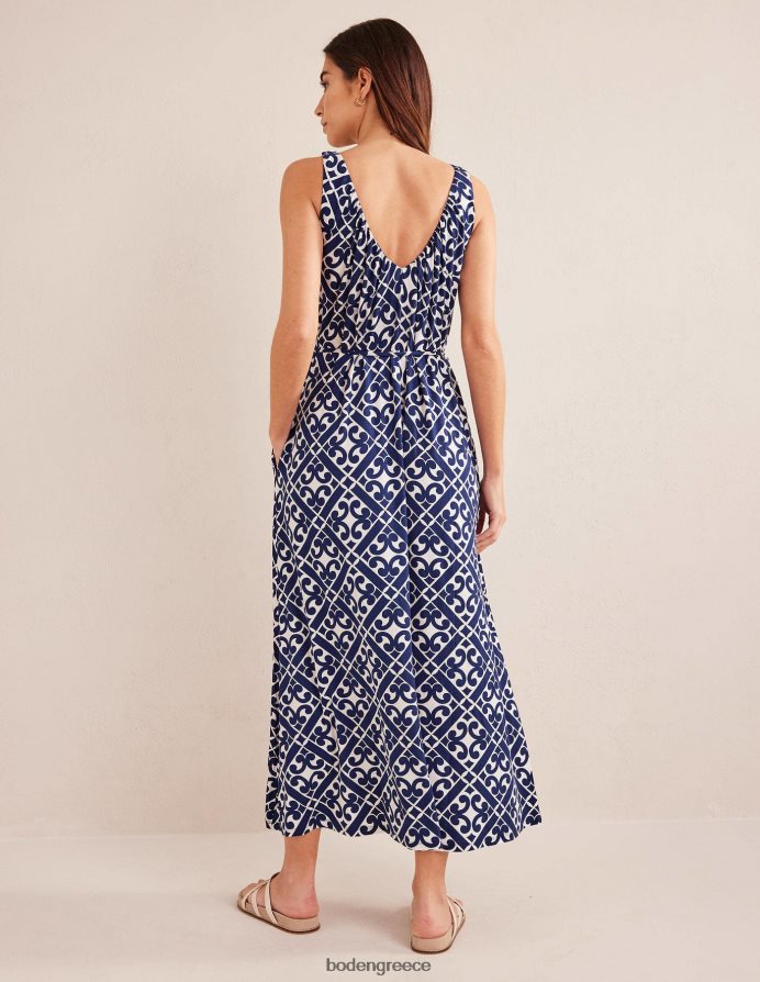 Πρωσικό μπλε & ήρεμο γεωγραφικό είδη ένδυσης Μάξι φόρεμα με λαιμόκοψη Boden γυναίκες 464PH8996