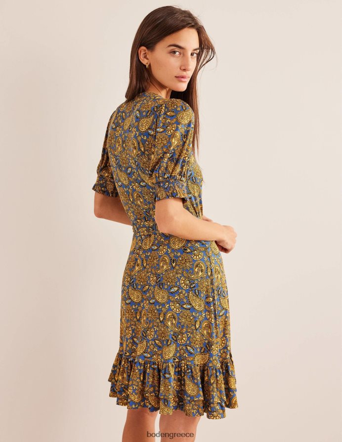 Harvest Gold & Paisley βεράντα είδη ένδυσης Μίνι φόρεμα ζέρσεϊ με βολάν Boden γυναίκες 464PH82248