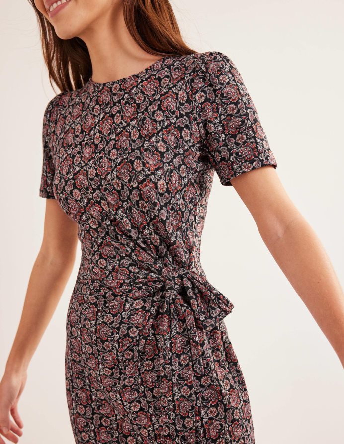 black & block paisley είδη ένδυσης Μίντι φόρεμα ζέρσεϊ μπροστά με κόμπο Boden γυναίκες 464PH8971