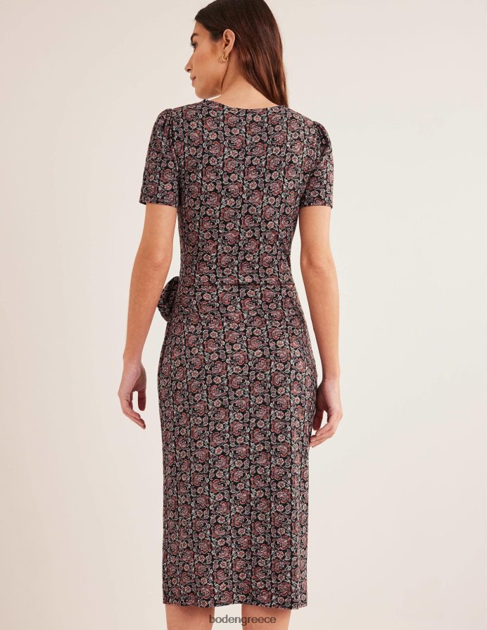 black & block paisley είδη ένδυσης Μίντι φόρεμα ζέρσεϊ μπροστά με κόμπο Boden γυναίκες 464PH8971