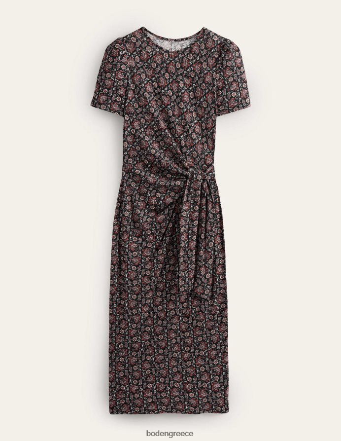 black & block paisley είδη ένδυσης Μίντι φόρεμα ζέρσεϊ μπροστά με κόμπο Boden γυναίκες 464PH8971