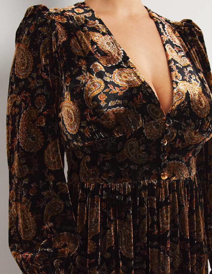 black & paisley πάθος είδη ένδυσης βελούδινο midi φόρεμα για πάρτι Boden γυναίκες 464PH81873