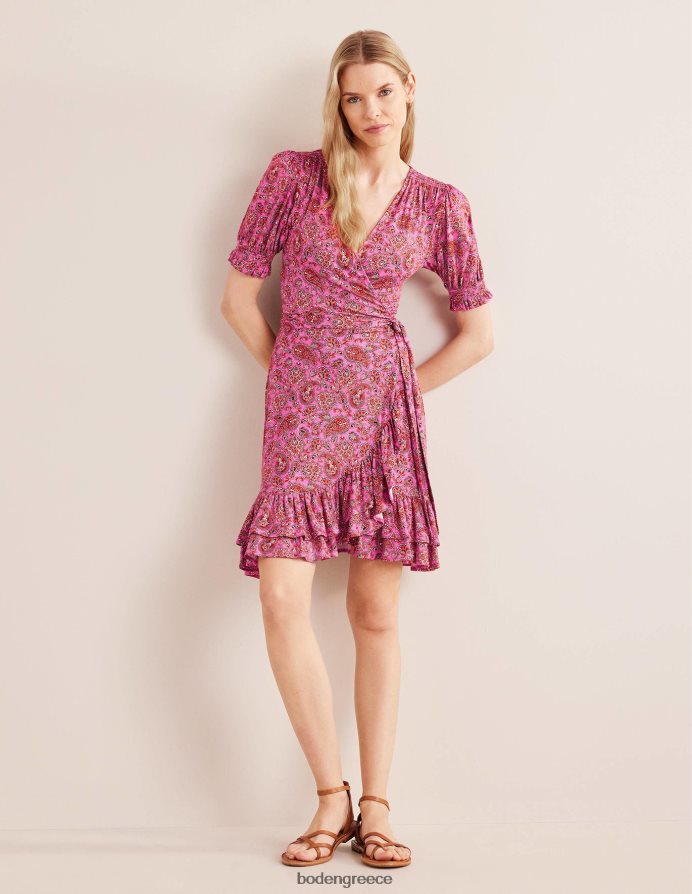 carmine rose & paisley βεράντα είδη ένδυσης Μίνι φόρεμα ζέρσεϊ με βολάν Boden γυναίκες 464PH81067