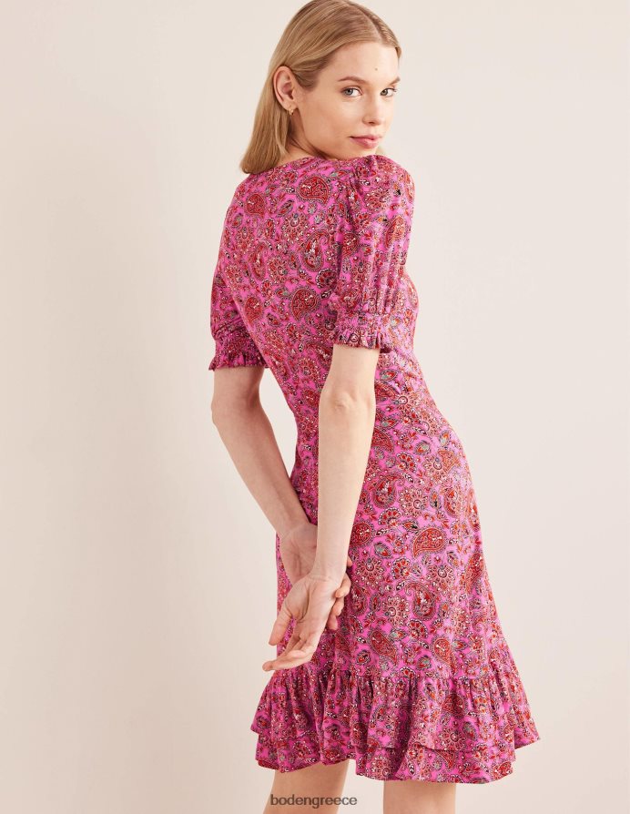 carmine rose & paisley βεράντα είδη ένδυσης Μίνι φόρεμα ζέρσεϊ με βολάν Boden γυναίκες 464PH81067