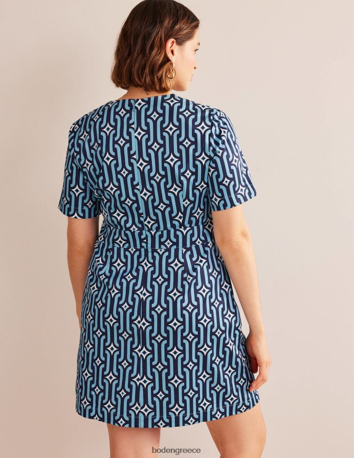 delphinium blue & azure geo είδη ένδυσης βαμβακερό mini shift φόρεμα Boden γυναίκες 464PH81062