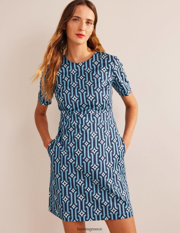delphinium blue & azure geo είδη ένδυσης βαμβακερό mini shift φόρεμα Boden γυναίκες 464PH81062