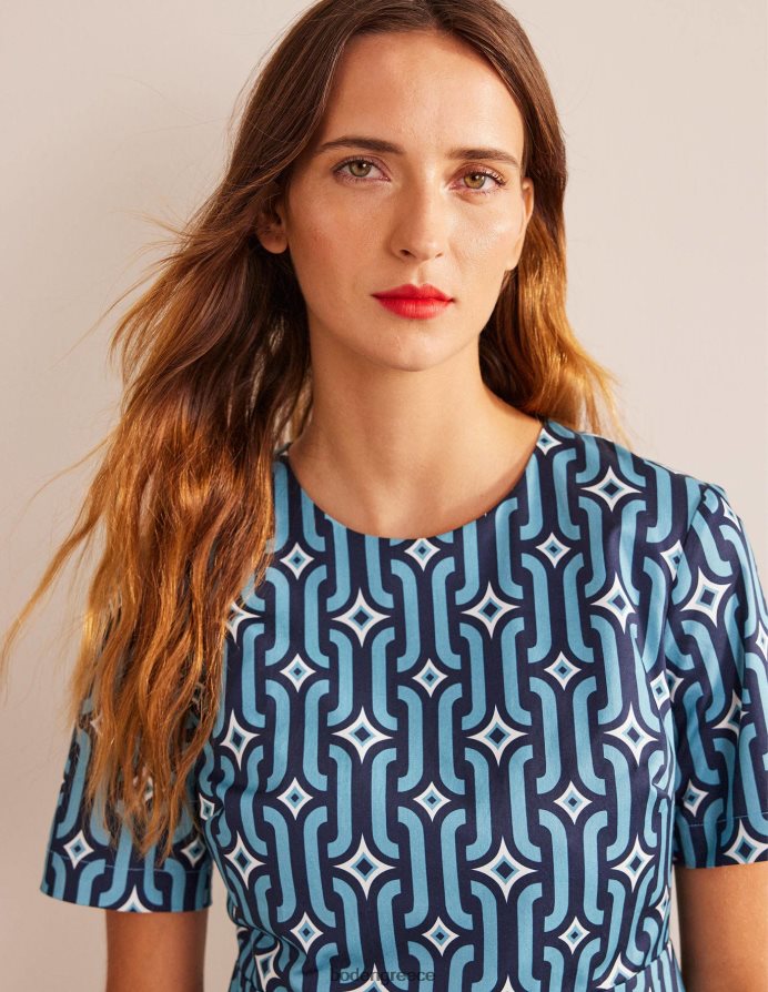 delphinium blue & azure geo είδη ένδυσης βαμβακερό mini shift φόρεμα Boden γυναίκες 464PH81062