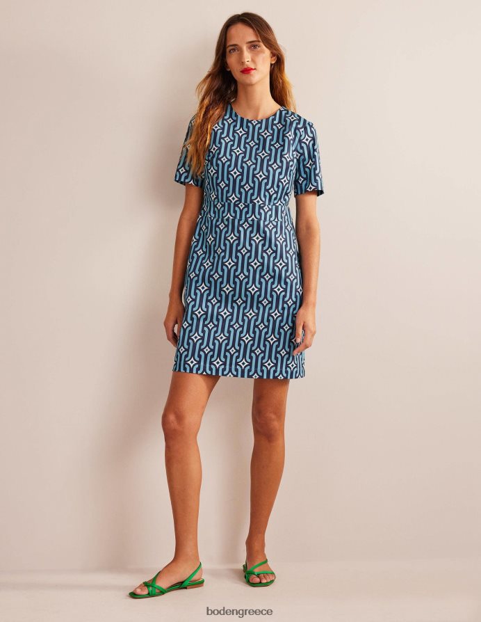 delphinium blue & azure geo είδη ένδυσης βαμβακερό mini shift φόρεμα Boden γυναίκες 464PH81062