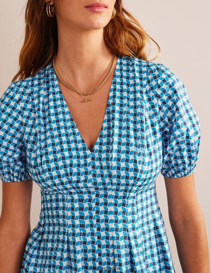 fluro blue & αφηρημένο διαμάντι είδη ένδυσης Φόρεμα με βελάκι με λαιμόκοψη με λεπτομέρεια Boden γυναίκες 464PH841