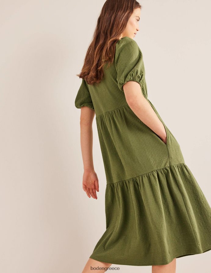 πλυμένο χακί είδη ένδυσης Μίντι φόρεμα jersey seersucker Boden γυναίκες 464PH81194