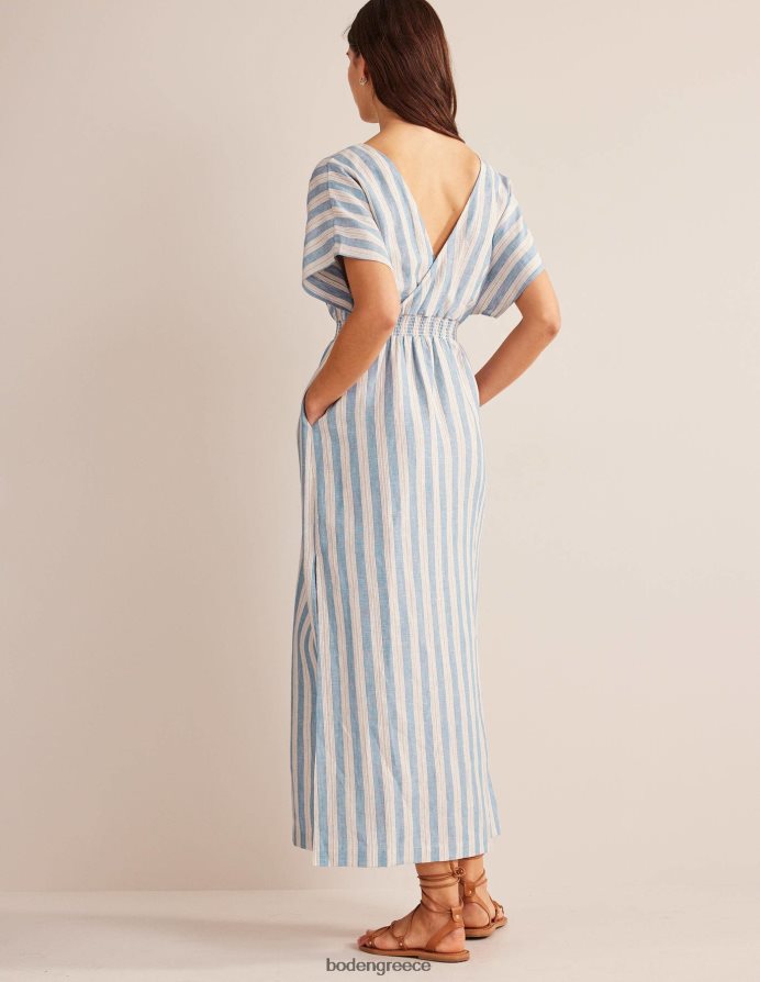 λωρίδα μπλε πορσελάνη lurex είδη ένδυσης Λινό καφτάνι maxi φόρεμα Boden γυναίκες 464PH880
