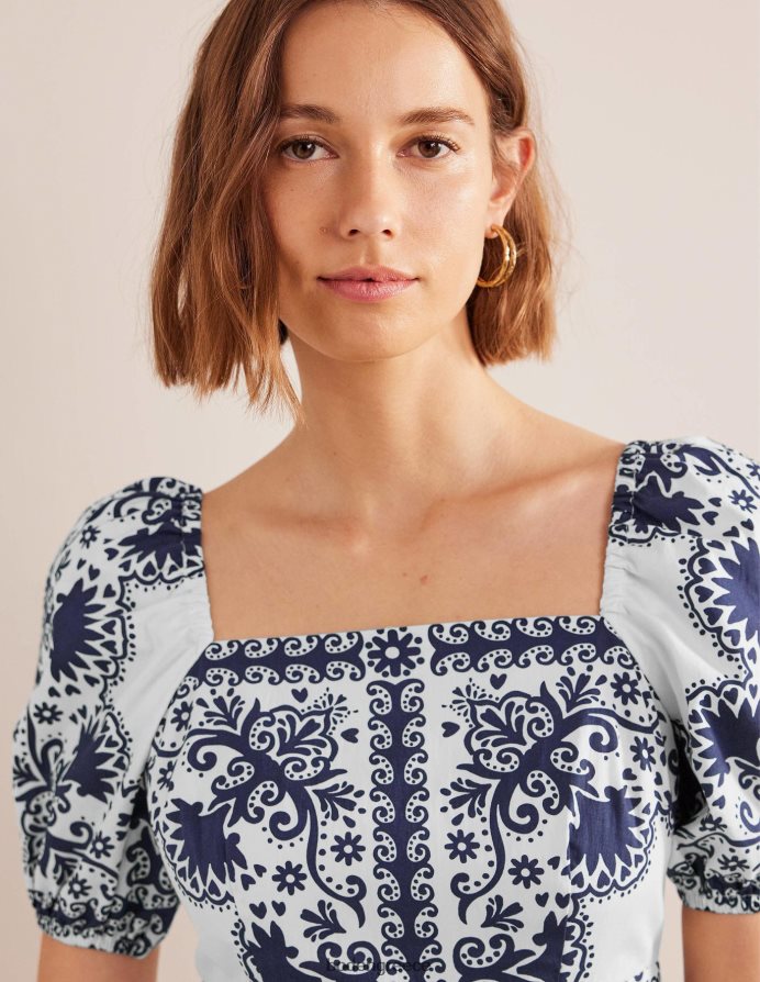 γαλλικό ναυτικό και λουλούδι είδη ένδυσης midi φόρεμα με τετράγωνο λαιμό Boden γυναίκες 464PH81160