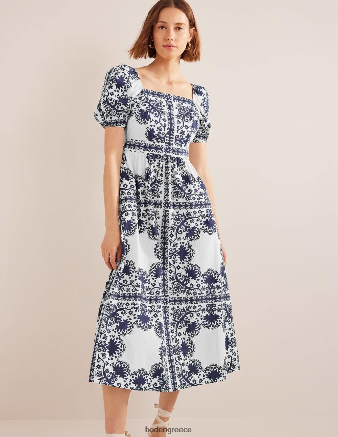 γαλλικό ναυτικό και λουλούδι είδη ένδυσης midi φόρεμα με τετράγωνο λαιμό Boden γυναίκες 464PH81160