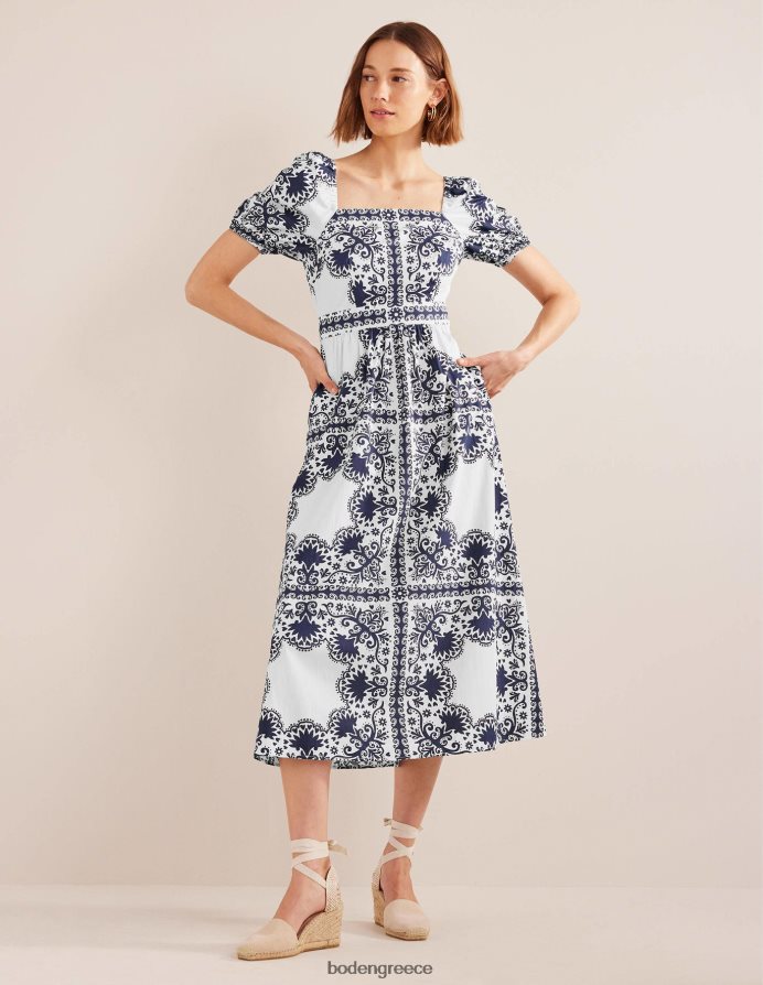γαλλικό ναυτικό και λουλούδι είδη ένδυσης midi φόρεμα με τετράγωνο λαιμό Boden γυναίκες 464PH81160
