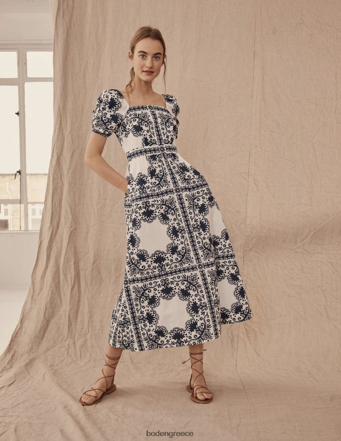 γαλλικό ναυτικό και λουλούδι είδη ένδυσης midi φόρεμα με τετράγωνο λαιμό Boden γυναίκες 464PH81160