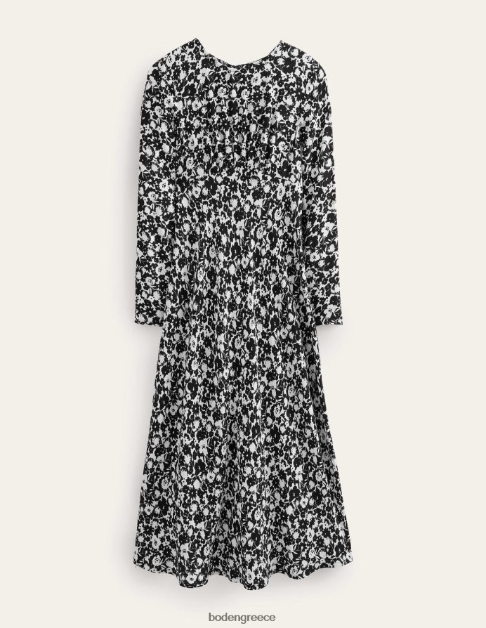 μαύρη & ανθισμένη σιλουέτα είδη ένδυσης midi φόρεμα τσαγιού με λαιμόκοψη Boden γυναίκες 464PH81511