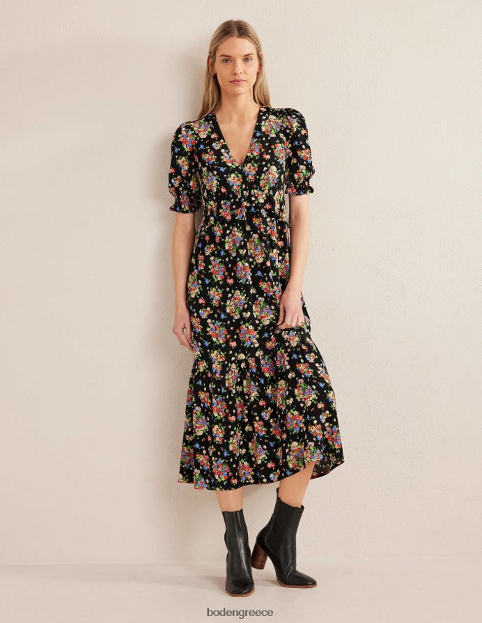 μαύρο & άγριο σύμπλεγμα είδη ένδυσης midi φόρεμα τσαγιού με λεπτομέρεια Boden γυναίκες 464PH82117