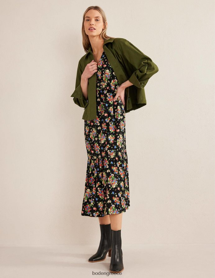 μαύρο & άγριο σύμπλεγμα είδη ένδυσης midi φόρεμα τσαγιού με λεπτομέρεια Boden γυναίκες 464PH82117