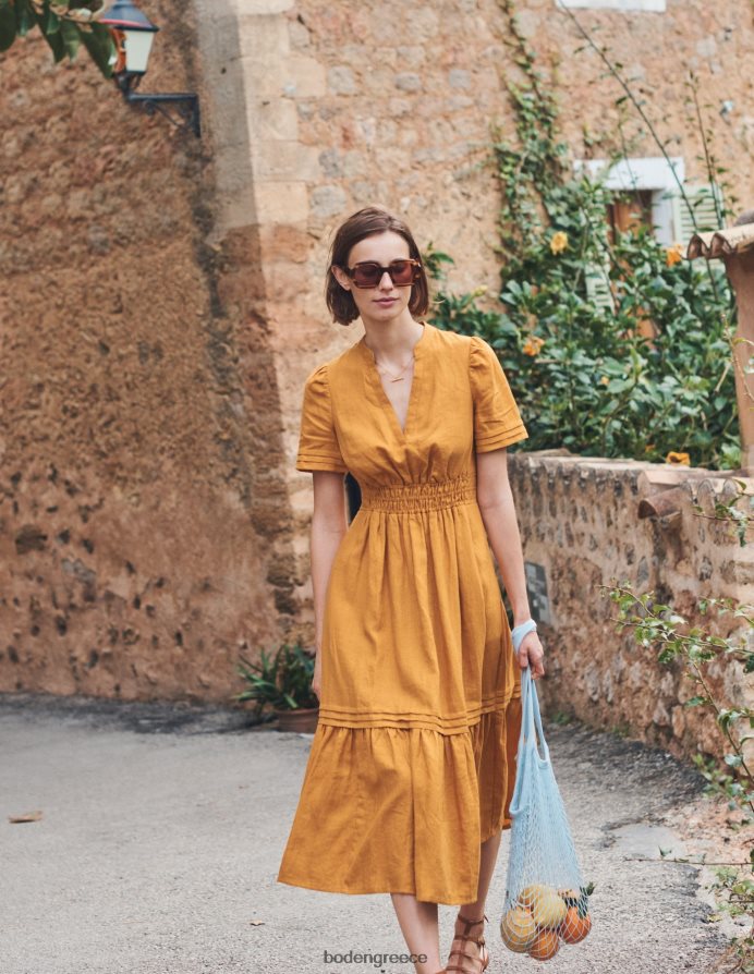 συγκομιδή χρυσού είδη ένδυσης midi φόρεμα με λεπτομέρεια pintuck Boden γυναίκες 464PH875