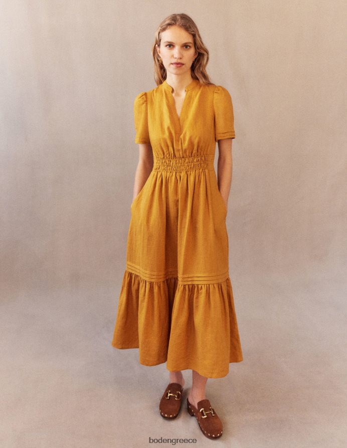 συγκομιδή χρυσού είδη ένδυσης midi φόρεμα με λεπτομέρεια pintuck Boden γυναίκες 464PH875