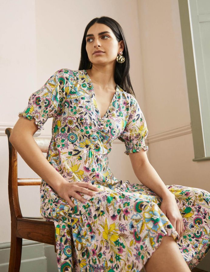 milkshake & tropic meadow είδη ένδυσης midi φόρεμα τσαγιού με λαιμόκοψη Boden γυναίκες 464PH82401